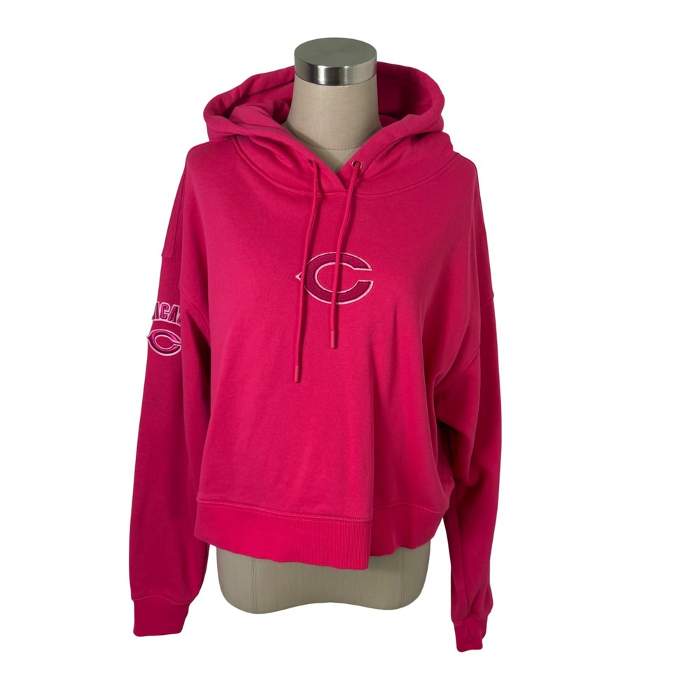 Chicago Bears‎ Pink Cropped Hoodie Sweatshirt Womens Size M Luxury Athletic - Picture 2 of 14